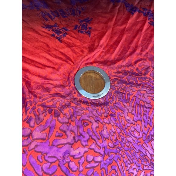 GIVENCHY Logo Eyelet Silk Twill Scarf In Red 26x27 with ring - Picture 8 of 16